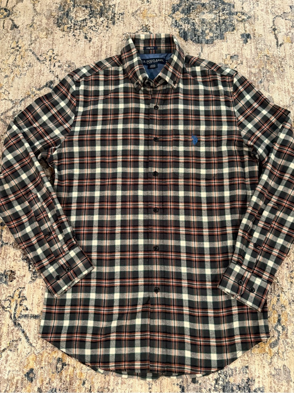 U.S. Polo Assn. Shirt Men’s Small Green Plaid Flannel Button Up Stretch